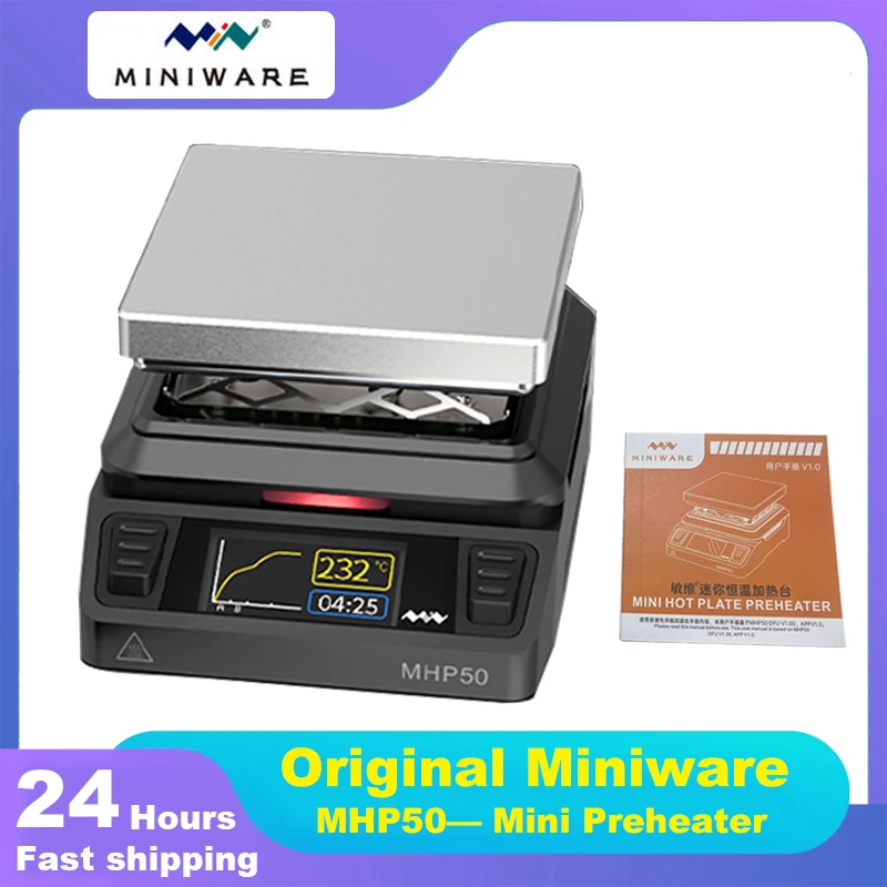 MINIWARE MHP50 Mini preriscaldatore a piastra riscaldante 50*50mm Area di riscaldamento tavolo riscaldante a temperatura costante 350 ℃ strumento di riscaldamento intelligente
