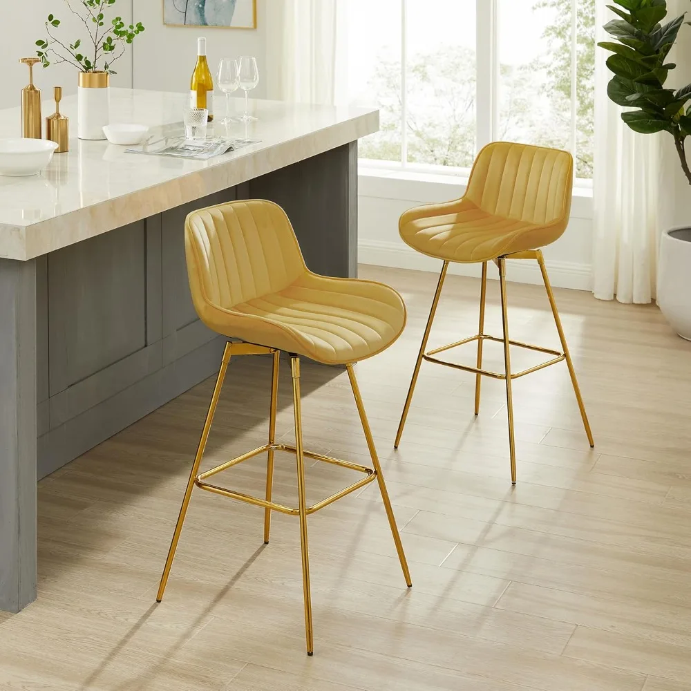 Swivel Bar Stools Set of 4 for Kitchen, 29" Counter Height Bar Chairs with Back Tall Barstools Velvet Kitchen Island Stools