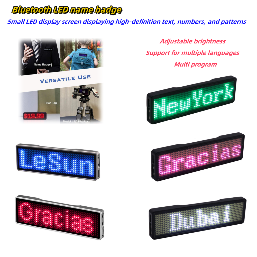 Insignia de nombre LED Bluetooth, insignia de pecho, etiqueta de nombre inalámbrica, insignia de negocios recargable programable móvil con imán