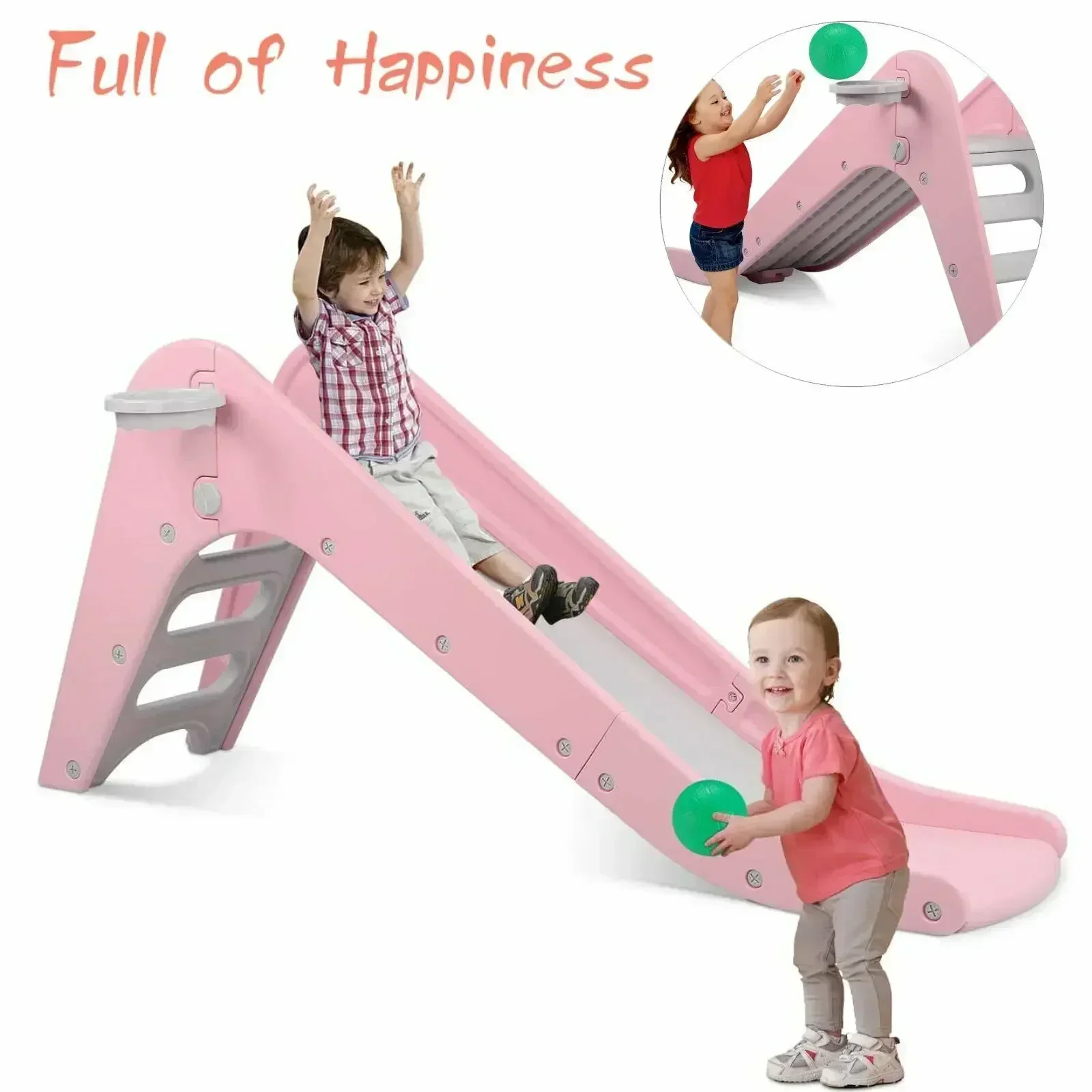Slide In/Outdoor Children's Slide and Basketball Hoop Climber Playset for Kids Playgroun Freestanding Slide or Climbing Playset