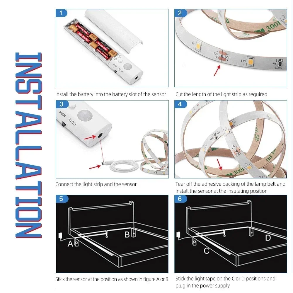 Xiaomi Led Strip Night Light 2835 Sensor Movement Recargable Usb Tape Wall Lamp Bedside Table kitchen Under Furniture Backlight