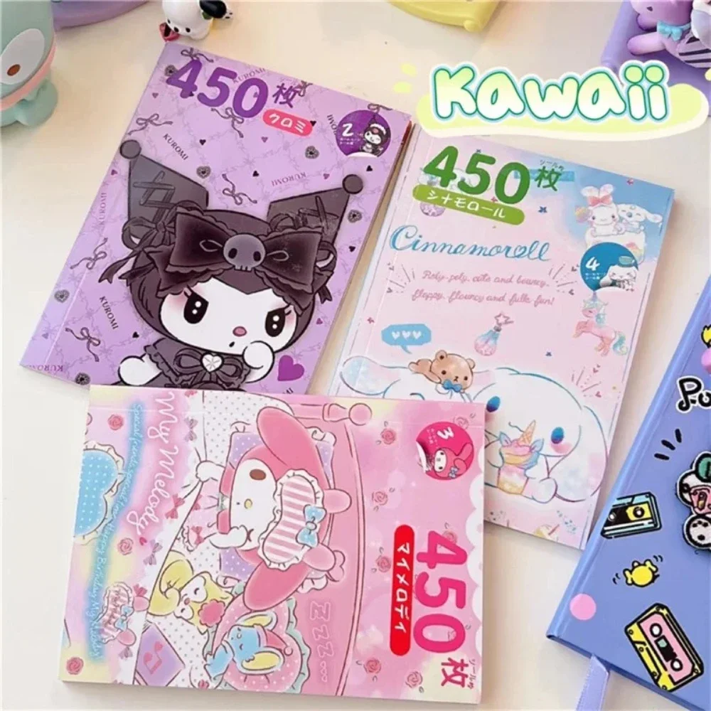 450 pezzi Sanrio libro di adesivi cartone animato Kawaii Kuromi Hello Kitty Melody Goka adesivi per carte decorazione conto mano per ragazze regalo