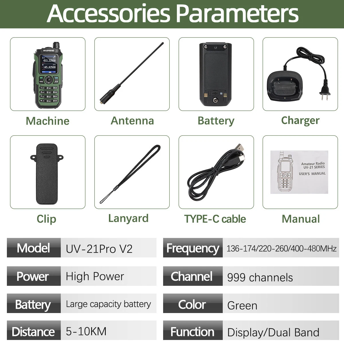Baofeng UV-21 Pro V2 Walkie Talkie Wireless Copy Frequency Full Band Powerful Long Range Two Way Radio UV-5R Radio