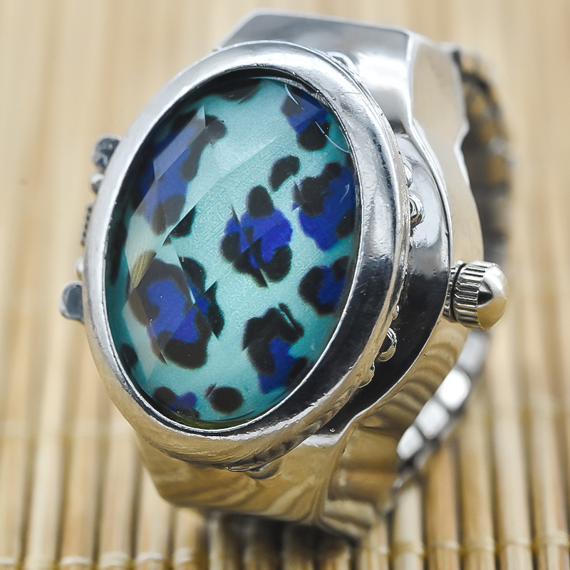 Nova gema flor clamshell mostrador branco pode ver o tempo relógio de dedo casual moda anel relógio