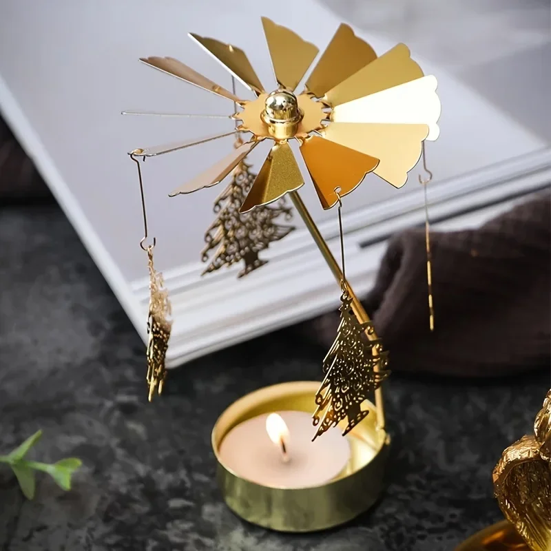 1pc 金属ホット回転キャンドルホルダークリスマス回転キャンドルホルダーディナーパーティーウェディングパーティーキャンドルホルダー装飾ギフト