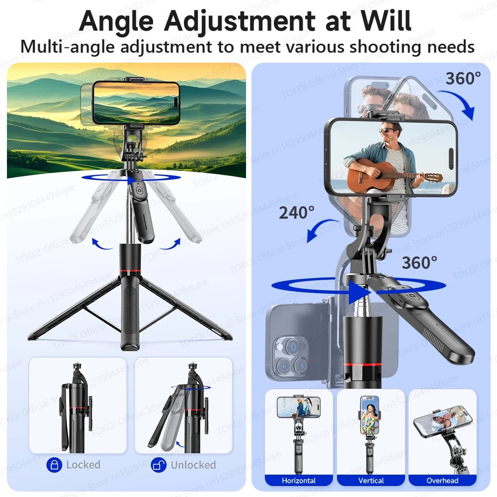 F16 Tripod 1/4'' Interface Extendable Selfie Stick for Smartphone 360° Rotat Shooting Vlog Video Live Broadcast Film with Remote