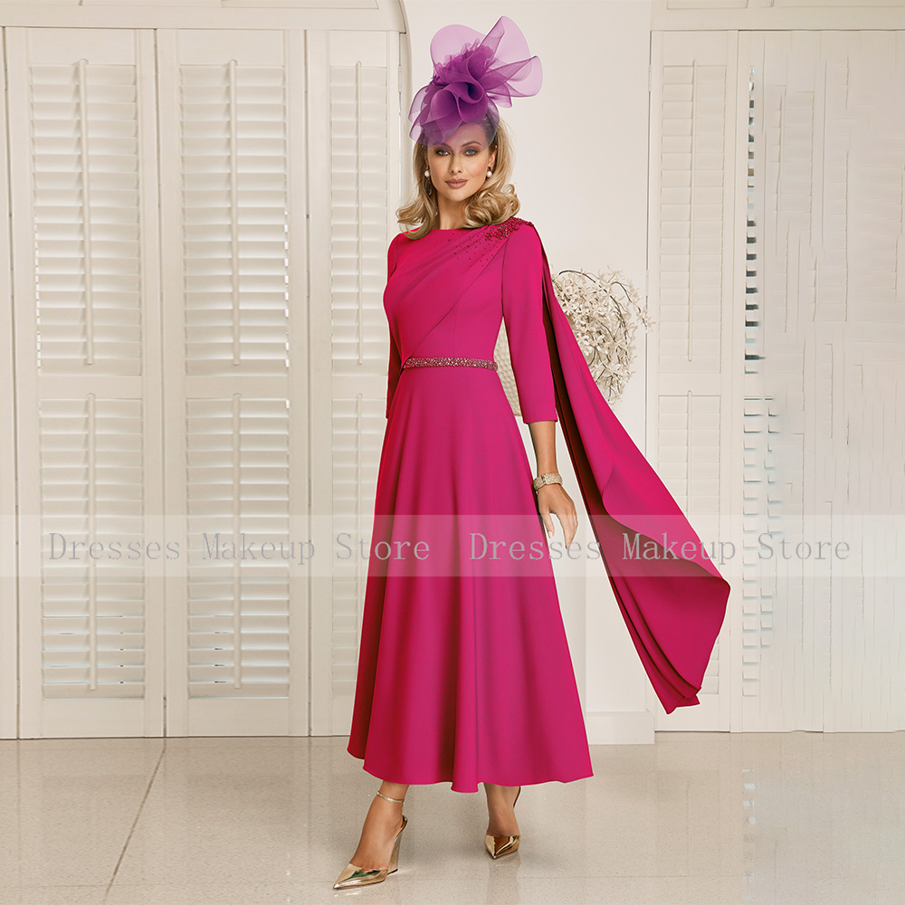 Mutter der Braut Kleid für Hochzeiten knöchel langen O-Ausschnitt Ärmel eine Linie Perlen Gürtel Apfel grün kurze Hochzeit Gast kleider