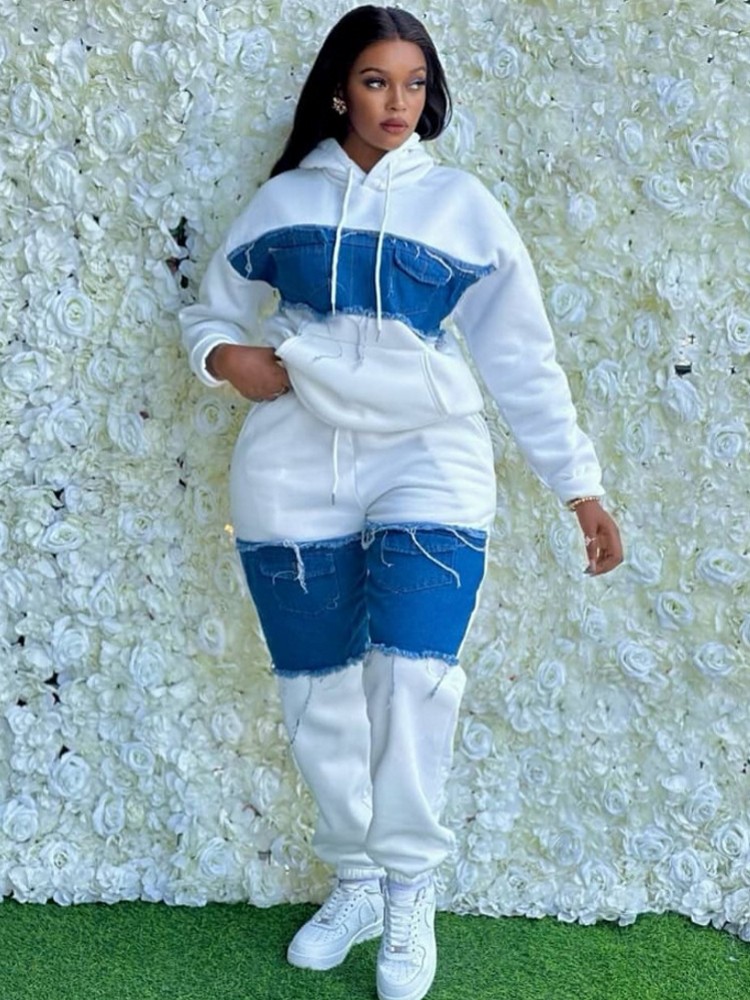 2 ชิ้นผู้หญิงชุด Dashiki แอฟริกันเสื้อผ้าฤดูใบไม้ผลิฤดูใบไม้ร่วงใหม่แฟชั่นแขนยาว DENIM TOP และกางเกงชุด PARTY ชุดการจับคู่