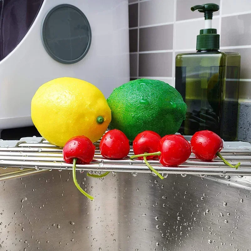 Roll Up Triangle Dish Drying Rack Kitchen Sink Organizer Corner Over the Sink Sponge Rag Holder Foldable Stainless Steel Drainer