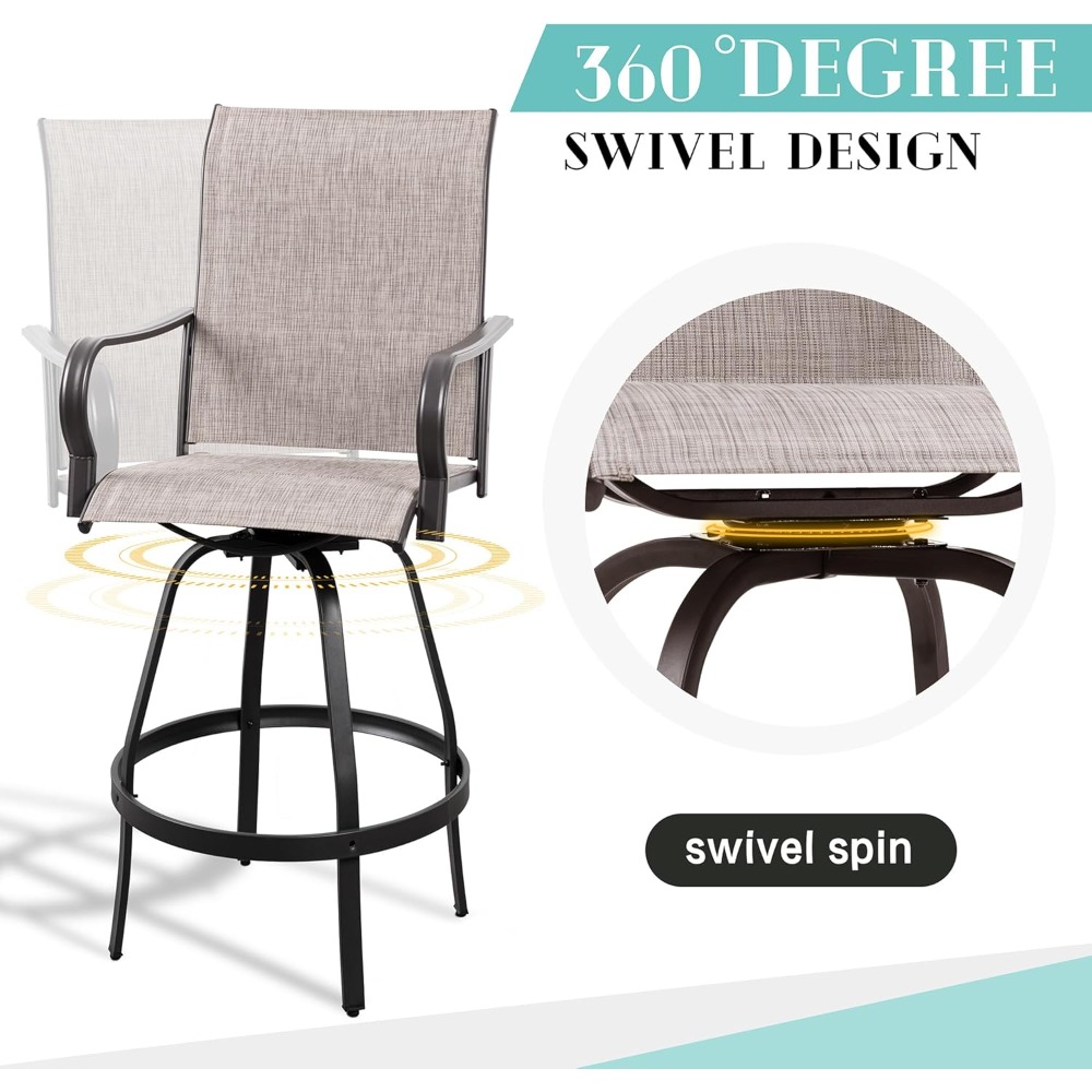 All-Weather Metal Textile High Swivel Bar Stools, 2-Piece Patio Swivel Chairs, Outdoor Bistro Set for Backyard