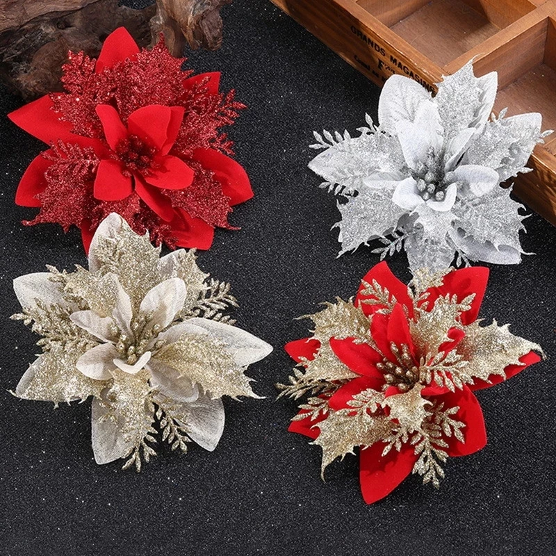 10/5 Chiếc 14Cm Lấp Lánh Nhân Tạo Giáng Sinh Hoa Quà Giáng Cây Đồ Trang Trí Merry Đồ Dùng Trang Trí Giáng Sinh Cho Gia Đình Năm Mới tặng Navidad