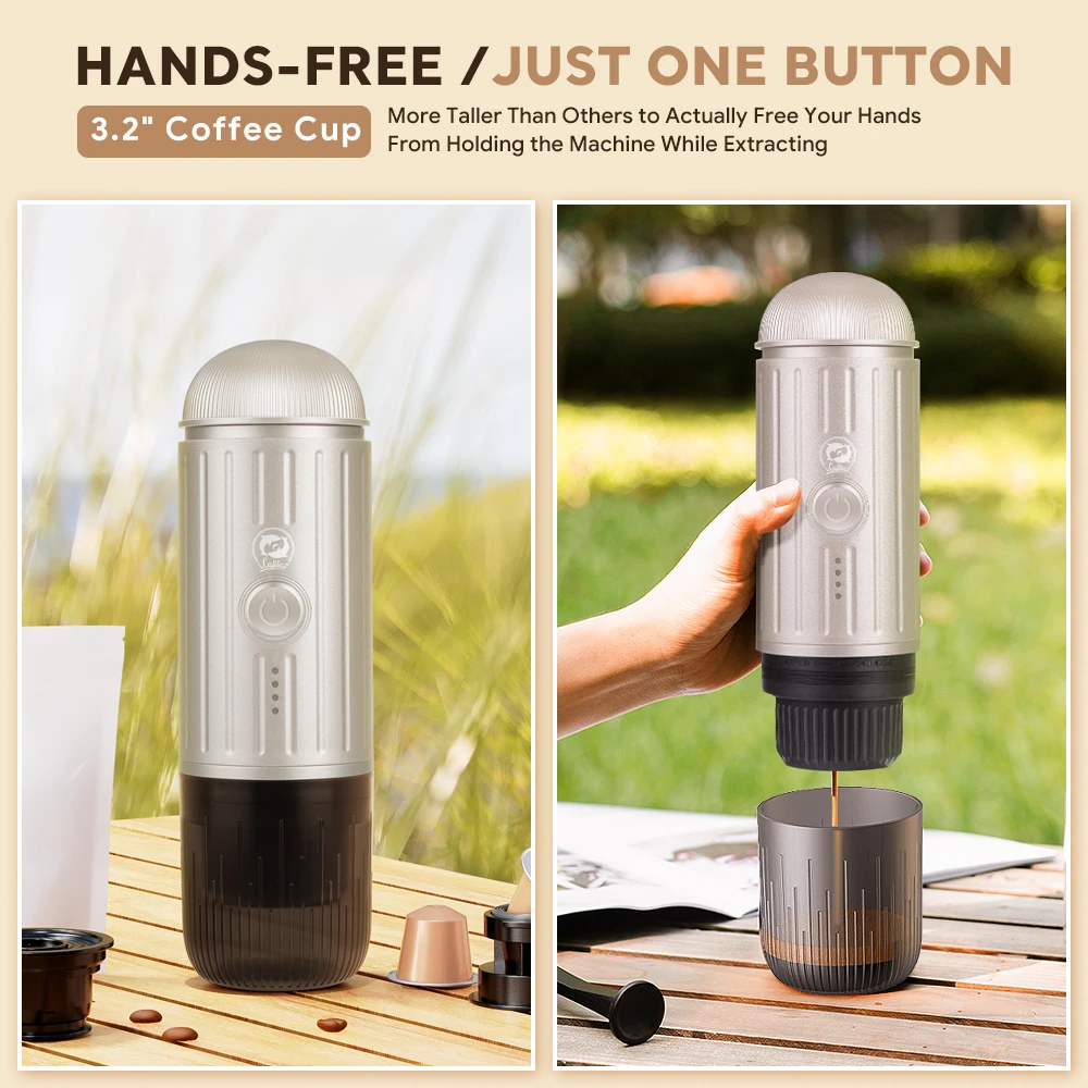 Cafetera Espresso portátil, cafetera eléctrica de 19bar, calefacción automática, compatible con cápsulas nespresso, café molido
