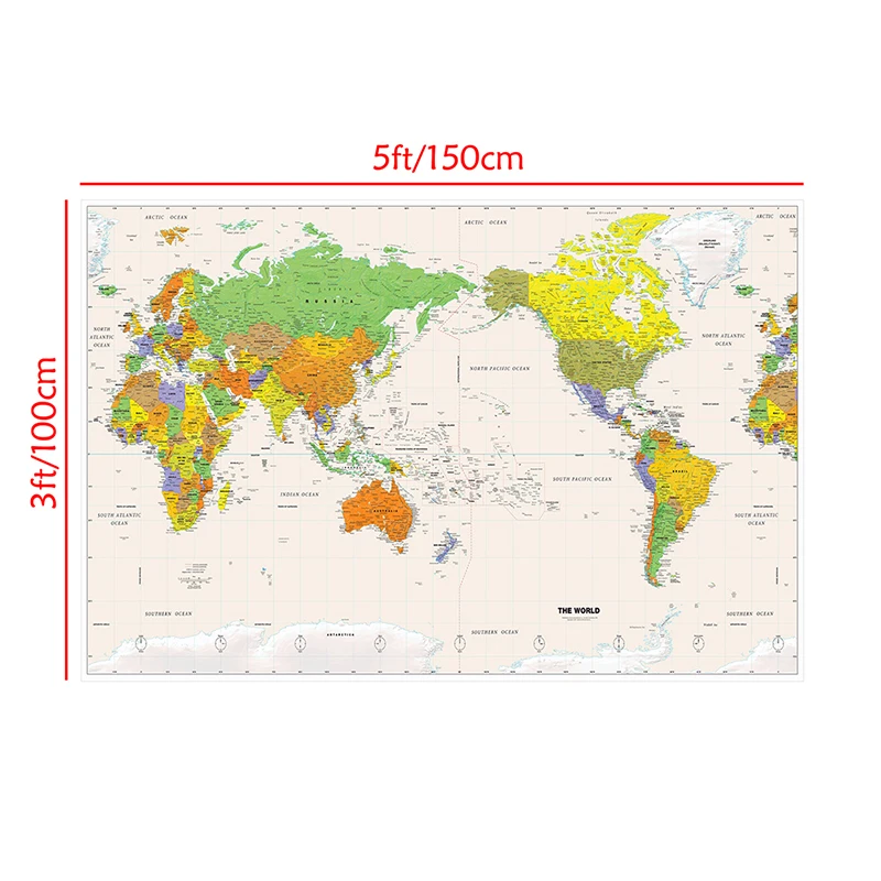 150x100cm The World Map Retro Wall Art Poster Non-woven Canvas Painting Home Decoration School Study, Office Supplies