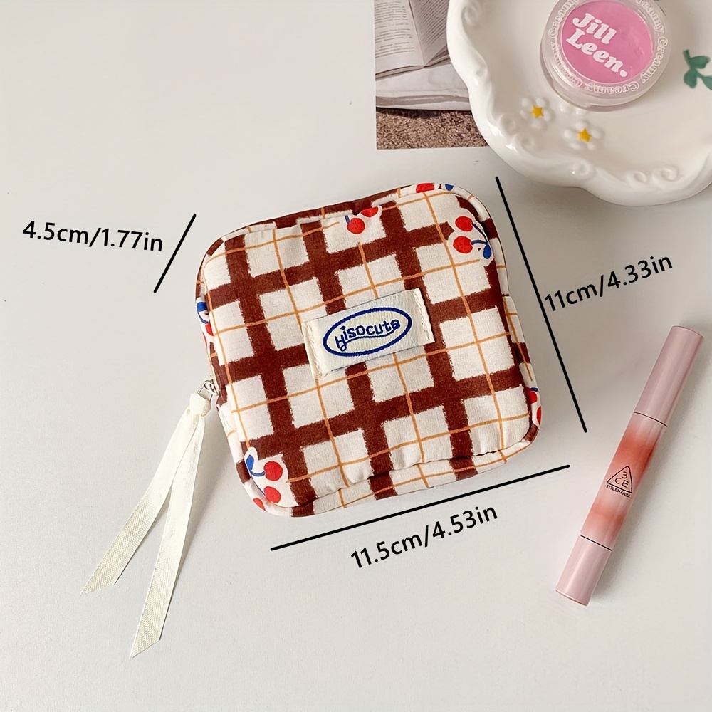 Cute Cherry Plaid Makeup Bag for Lipstick Cosmetics Coin Purse Sanitary Pads