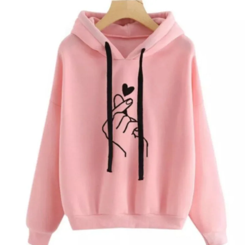 Sudadera con capucha de lana de otoño Color sólido dedo corazón con capucha moda coreana sudaderas de manga larga Top bolsillos con cordón sudaderas con capucha sueltas