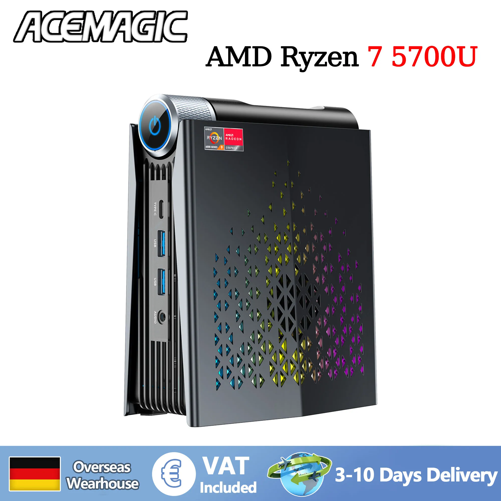 ACEMAGIC S3A MINI PC AMD Ryzen 7 5700U Prozessor RAM 32GB DDR4 (Bis zu 64GB)512GB SSD Dual Channel 8 Kerne/16 Threads Wifi6 BT5.2