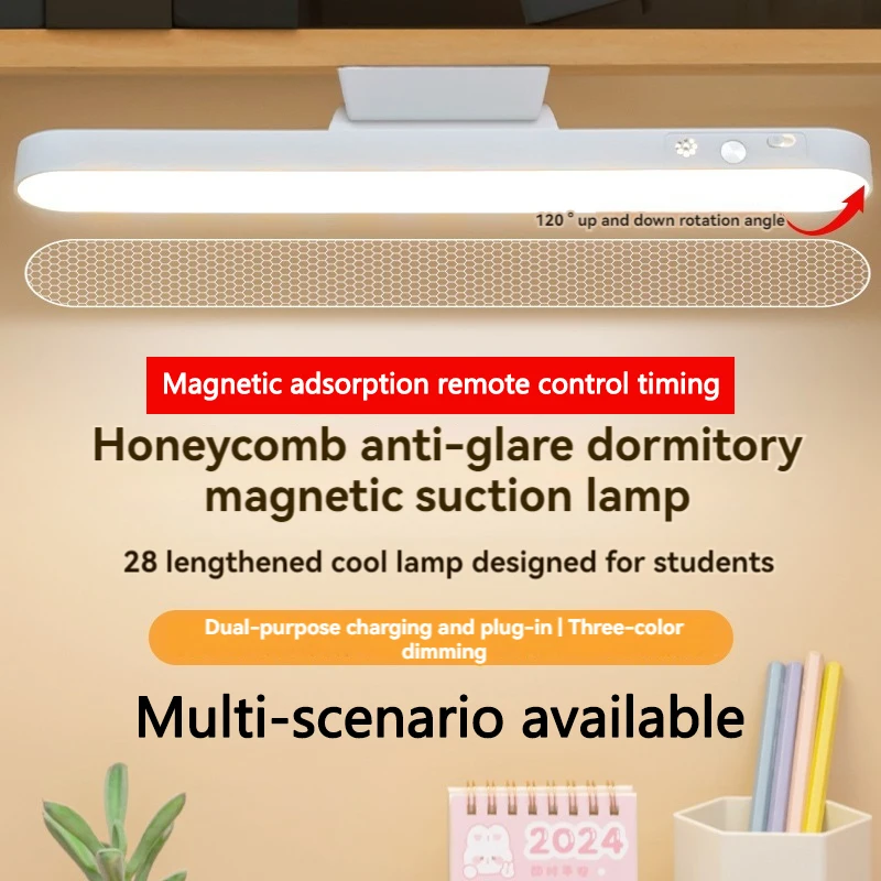 Lampada da scrivania magnetica a LED, luce da studio dimmerabile per la cura degli occhi con 3 colori, luce a morsetto ricaricabile tramite USB per la lettura del dormitorio della camera da letto,