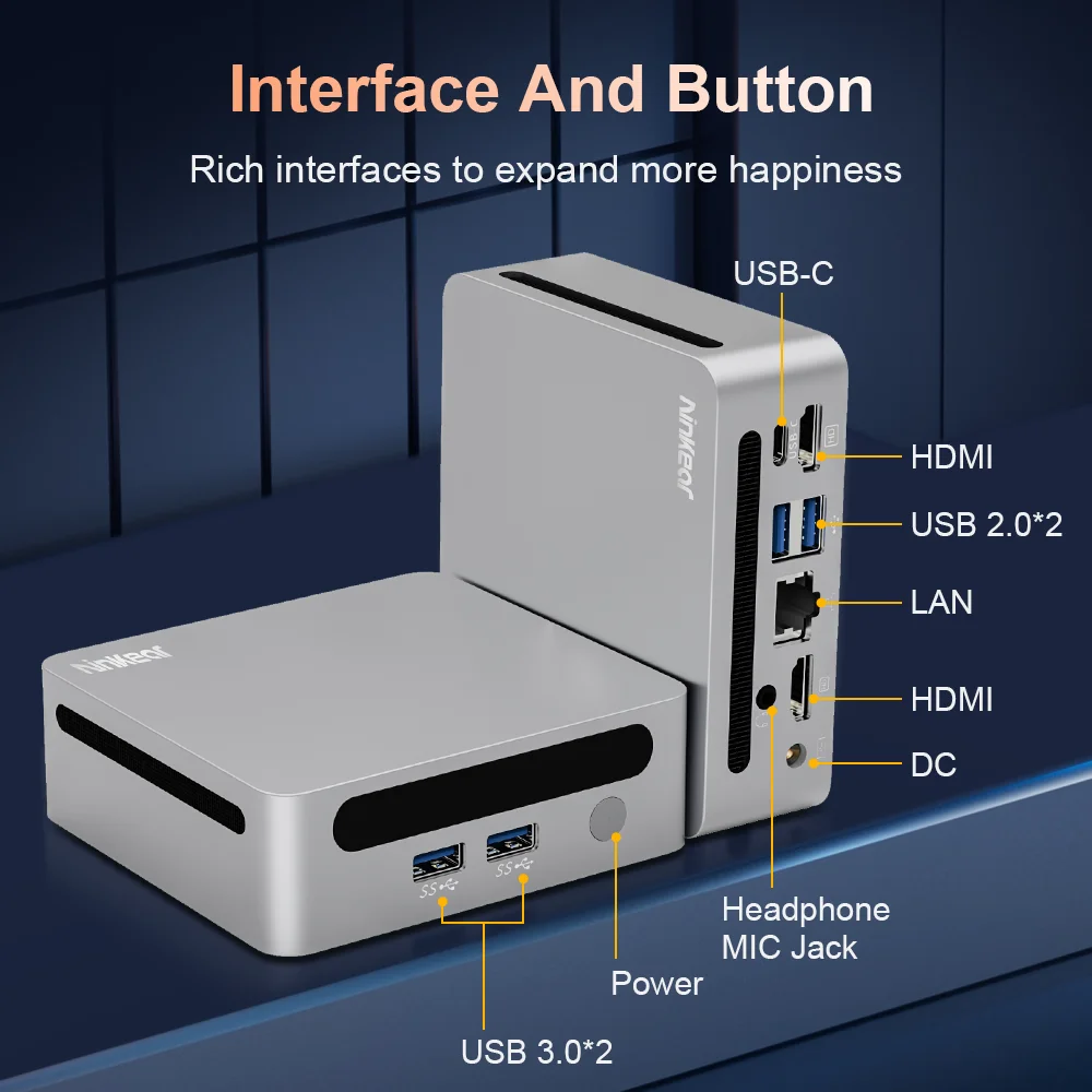 Ninkear N4 MINI PC AMD Ryzen 5 4600H Bis zu 4,2 GHz 16 GB DDR4 512 GB SSD WiFi 6 BT 5.2 Unterstützt 8K 3 Bildschirm Windows 11 Computer