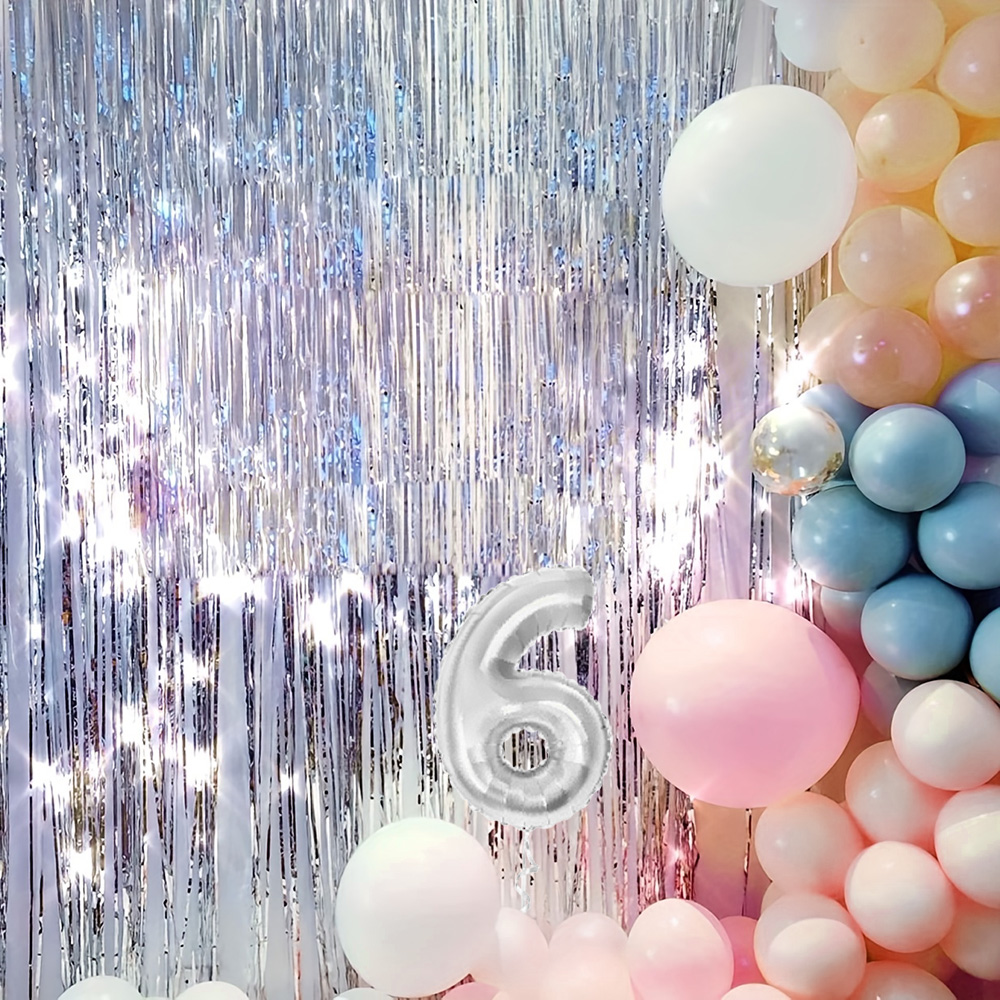 タッセル付きシルクレインカーテン,明るい背景の壁,結婚式の装飾,誕生日パーティー,1x2m, 6個