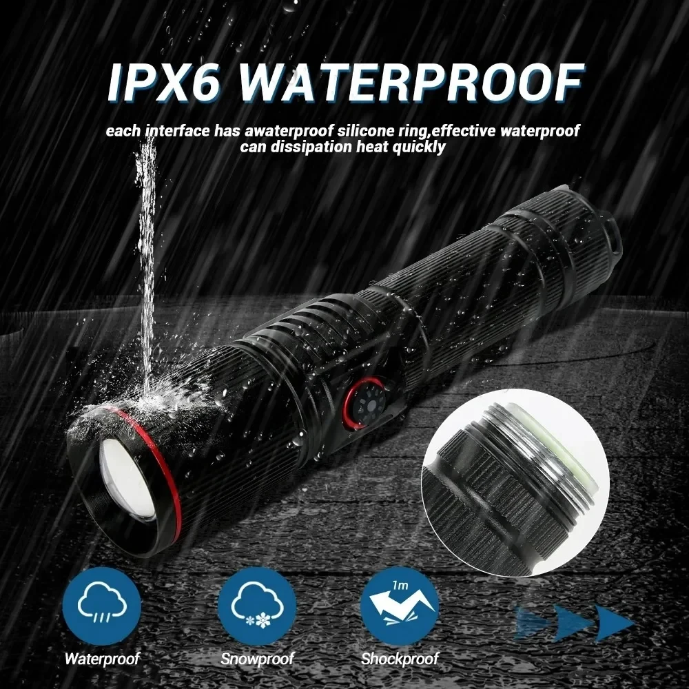30 W hohe helle LED-Taschenlampe, hohe Leistung, Typ C, wiederaufladbare Zoom-Taschenlampe, Camping, Outdoor, Jagd, Angeln, Wandern, Beleuchtungslampe