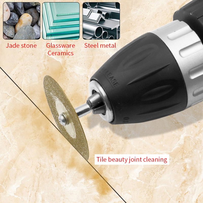 10Pcs 22mm Mini Sharp Diamond Cut Off Rotary Tool Cutting Disc Disks DIY Tools Accessories For Dremel with 2Pcs rod