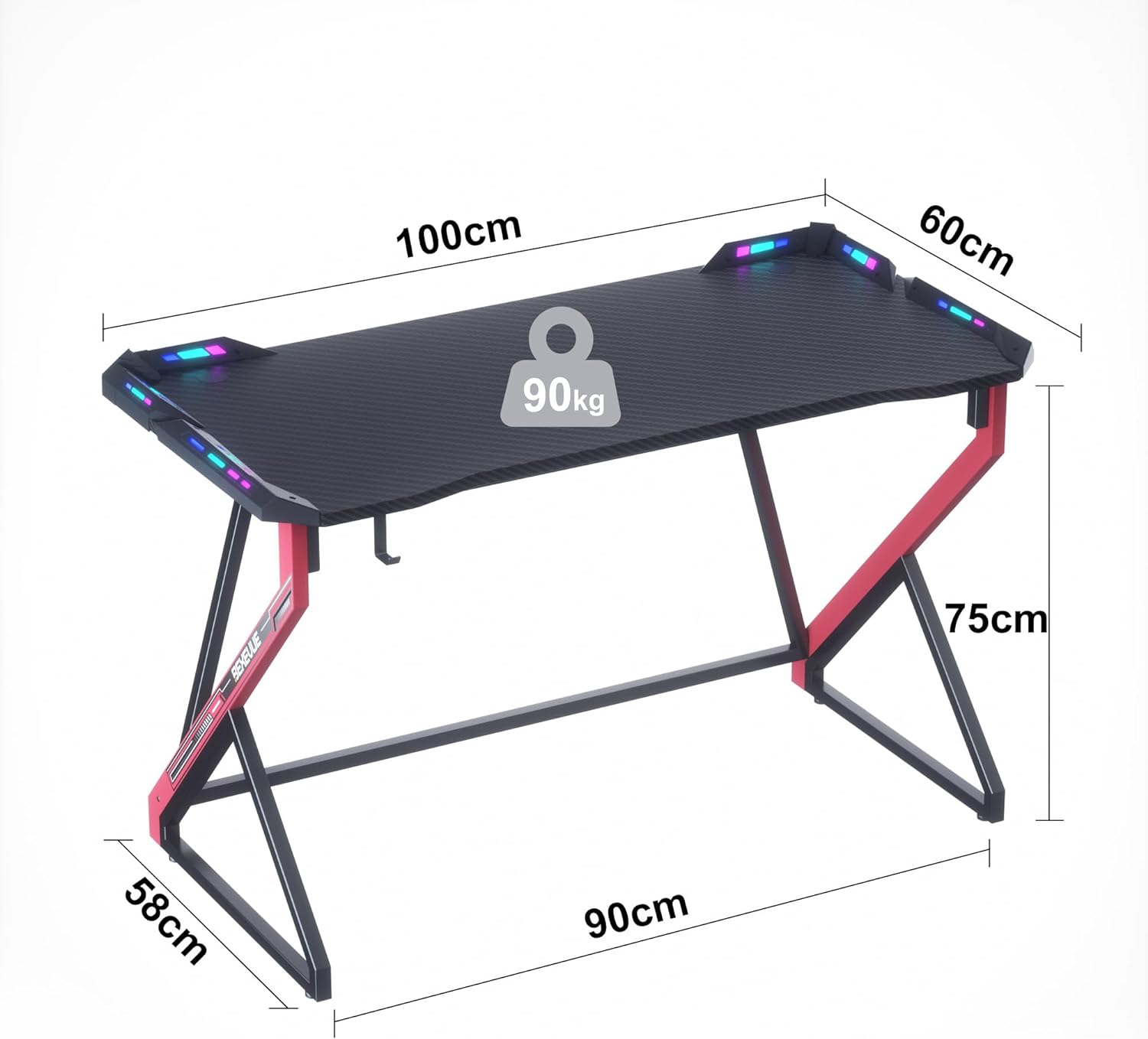 Mesa juego led-mesa comput adora deportes electrónicos ergonómica 100x60cm, marco z estable y fácil de ensamblar