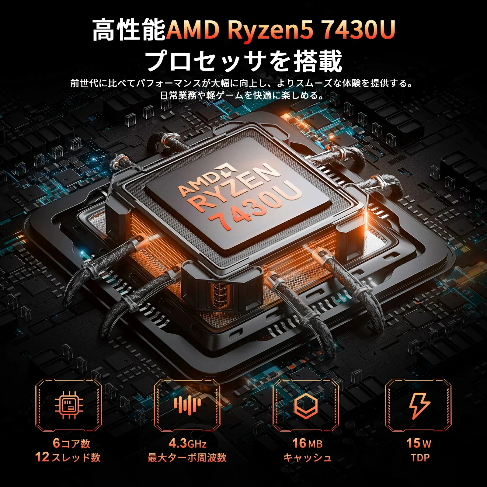 Acemagic 2025 最新ミニ PC Amd R5 7430U [32Gb Ddr4 512Ssd M.2 Nvme] Windows11Pro 互換最大 4.3Ghz ミニ PC Wifi6 SSD 容量拡張可能な小型 PC 4 ミニ PC