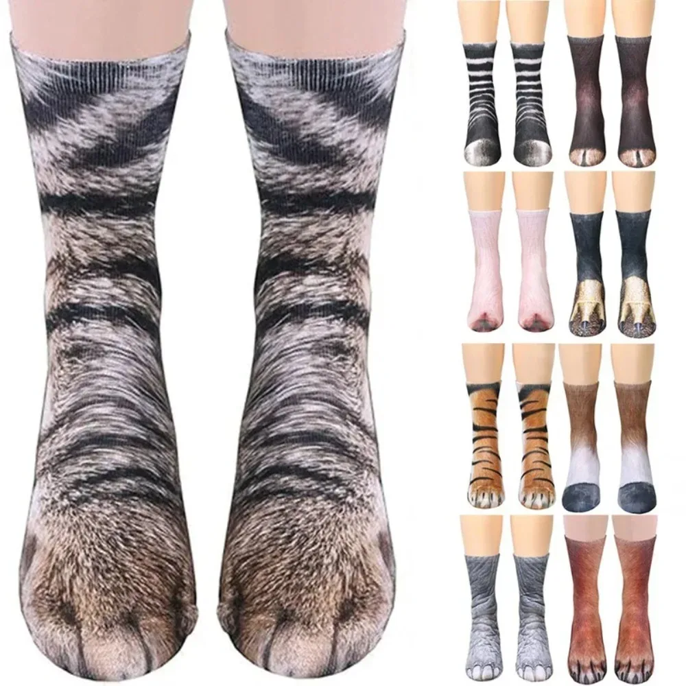 Calzini unisex per adulti con stampa 3D per zampe di animali Calzini creativi divertenti per cani gatto dinosauro zampa di tigre Calzini novità Gag Regali di Natale