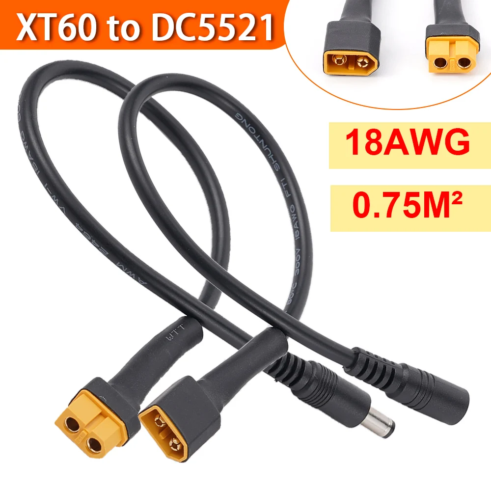 Solar Connection Line XT60 Stecker/Buchse auf DC5521 18AWG Stromkabel-Adapter für Autobatterie-Ladeadapterkabel