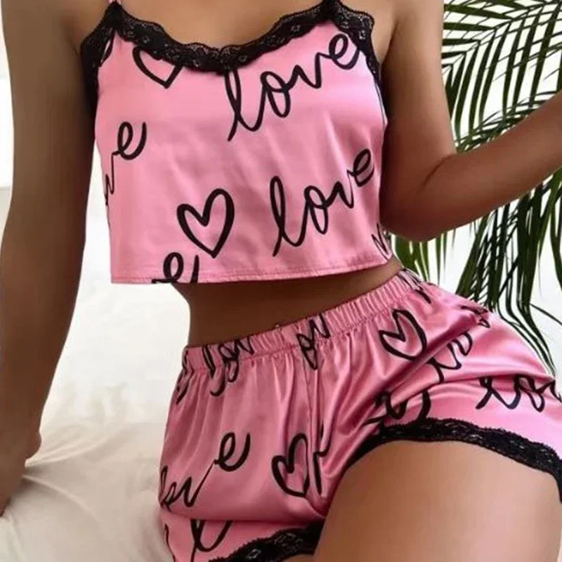 Pyjama femme short costume Homewear sous-vêtements imprimés Pijama Lingerie Sexy Camisoles réservoirs nuisette vêtements de nuit pour femmes