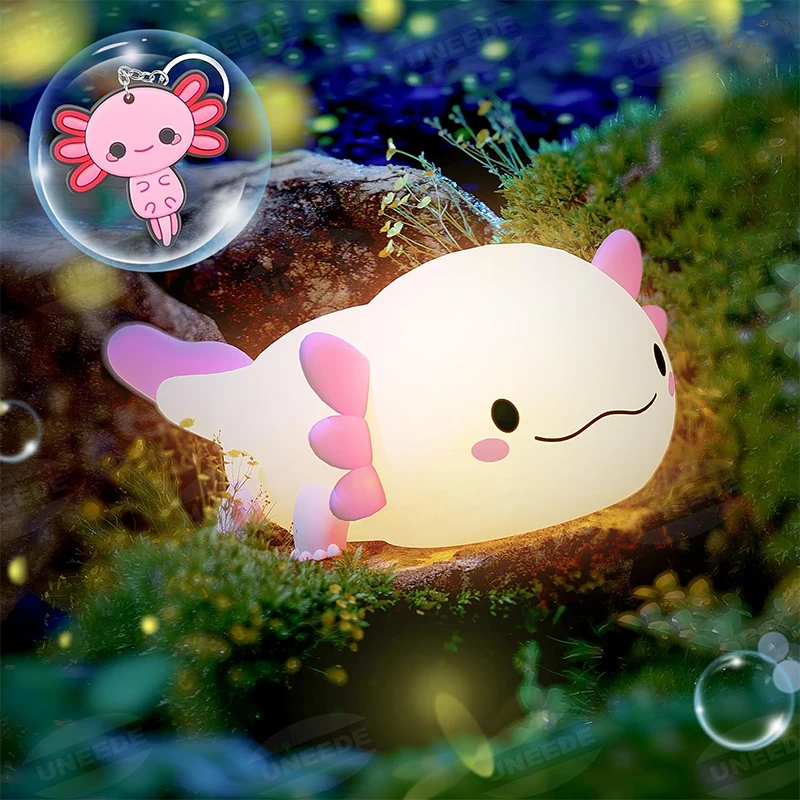 Bonita luz nocturna Axolotl, lámpara de silicona para dormir para guardería, luces nocturnas con Control táctil, lámpara de mesa recargable por USB para bebé y niño