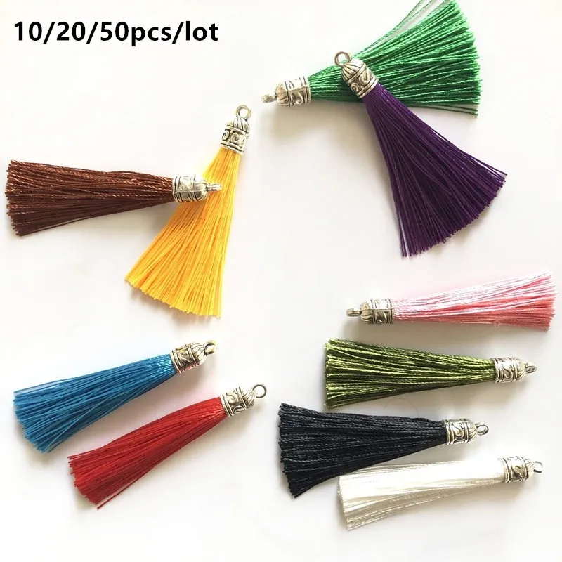 10 Chiếc Nhỏ 6Cm Lụa Tua Rua Bông Tai Mặt Dây Chuyền Vòng Tay Thủ Công Bạc Cấp Mũ Lưỡi Trai Tua Rua Chổi Tự Làm Trang Sức Làm phụ Kiện