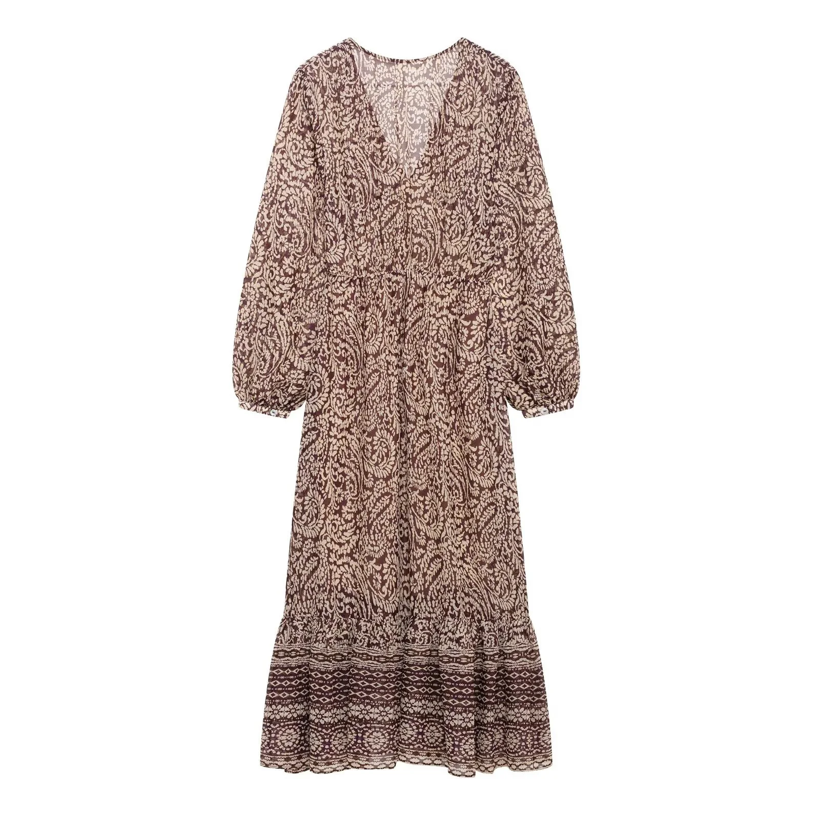 Robe mi-longue à col en v pour femmes, nouveau produit, empilée, décorative, imprimée, mode, motif rétro, jupe imprimée, printemps 2025