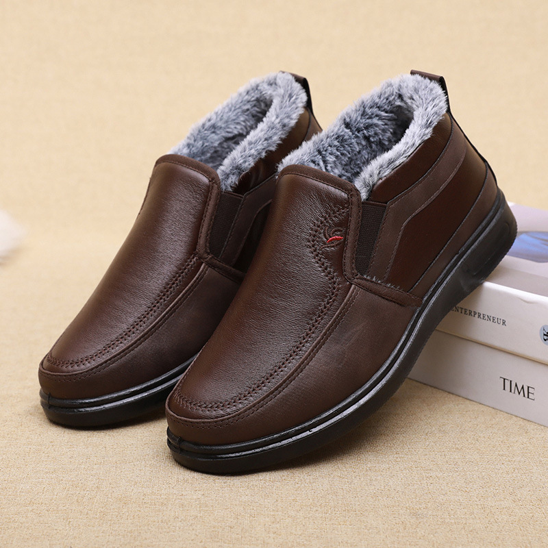 Zapatos de algodón para hombre de invierno, impermeables, antideslizantes, de felpa, cálidos, informales, para personas mayores de mediana edad, cómodas botas de nieve de suela plana