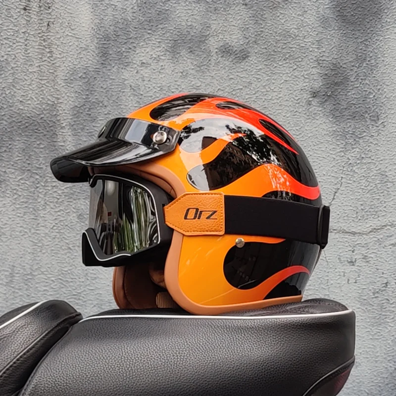 ORZ Retro Halboffener Motorradhelm Retro Cruising 3/4 Paar Helm Coffee Shop Motorradhut