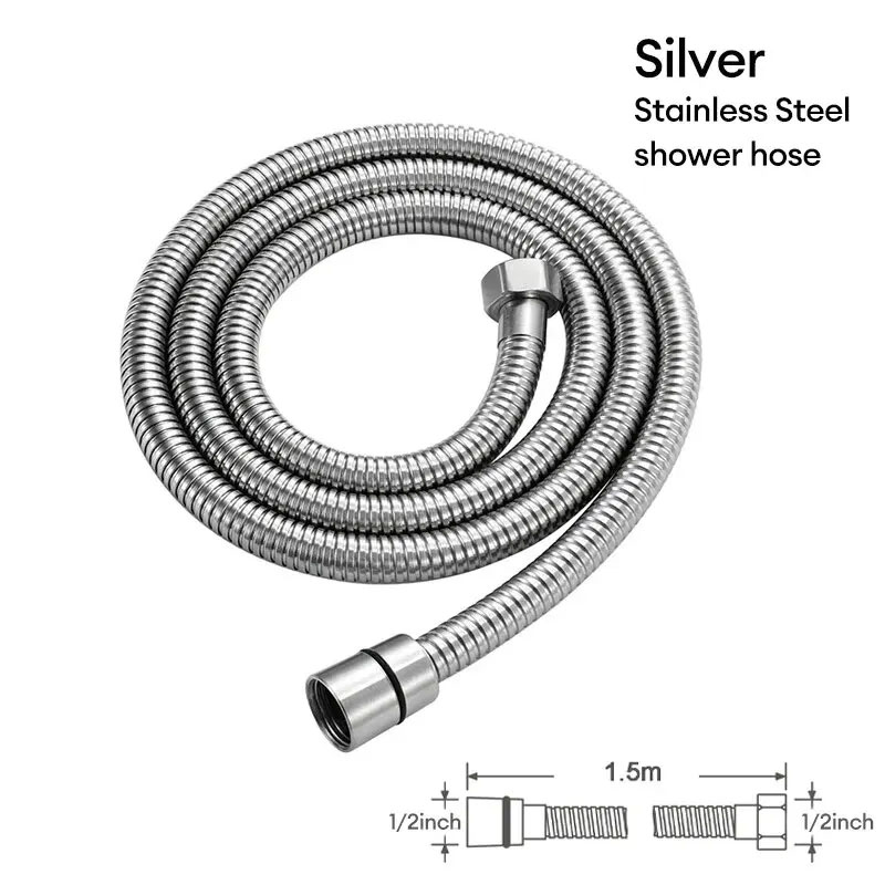 Tubo de extensão de mangueira de aço inoxidável, 1.5m, tubo de extensão de chuveiro de banheiro, tubo de água, acessórios de banheiro, 1 peça
