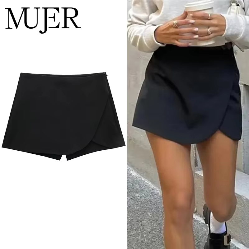 MUJER 2025 Mini falda negra, pantalones cortos a la moda para mujer, falda asimétrica para mujer, faldas cortas de cintura alta, pantalones cortos informales de verano para mujer
