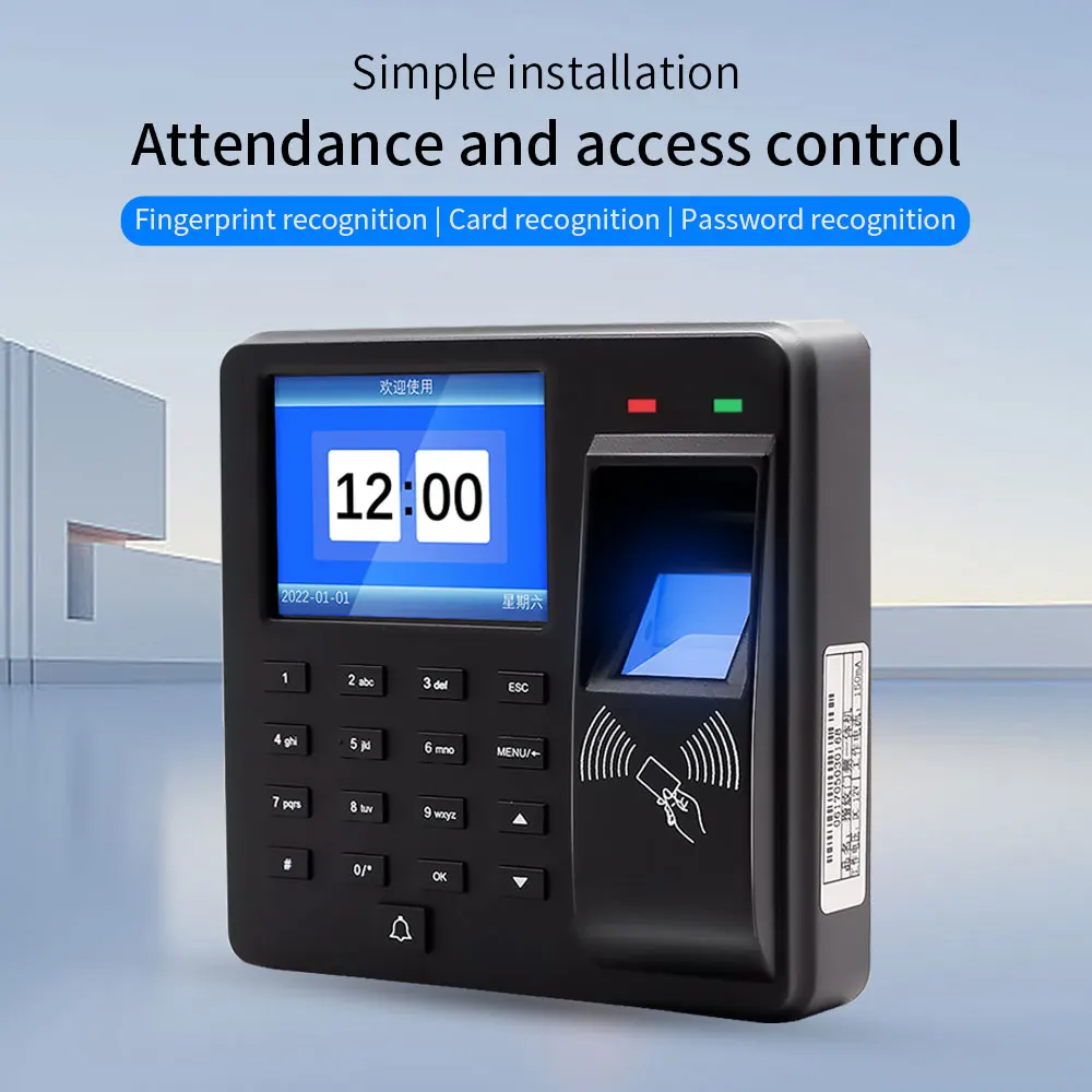 Kontrola dostępu Maszyna do rejestracji czasu pracy Rozpoznawanie linii papilarnych/hasło/karta RFID 125 kHz Zegar czasu Rejestrator rejestracji pracownika
