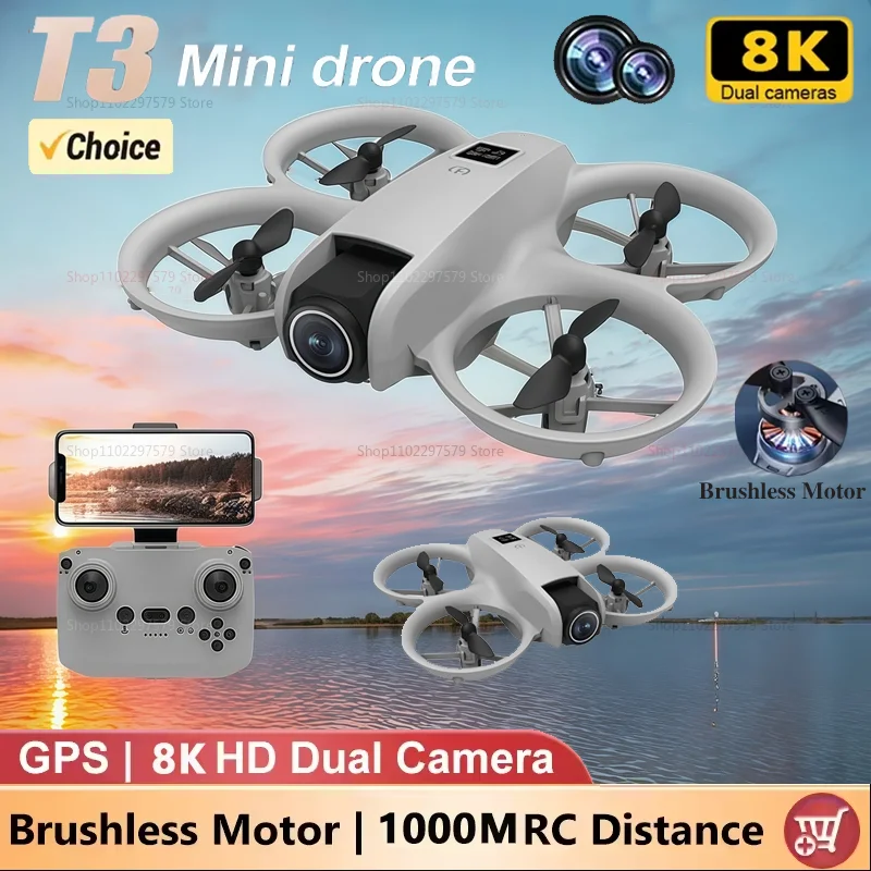Novo drone t3 8k hd 5g gps fotografia controle remoto profissional hd aeronave aérea hd câmera dupla quadcopter brinquedos uav menino presente
