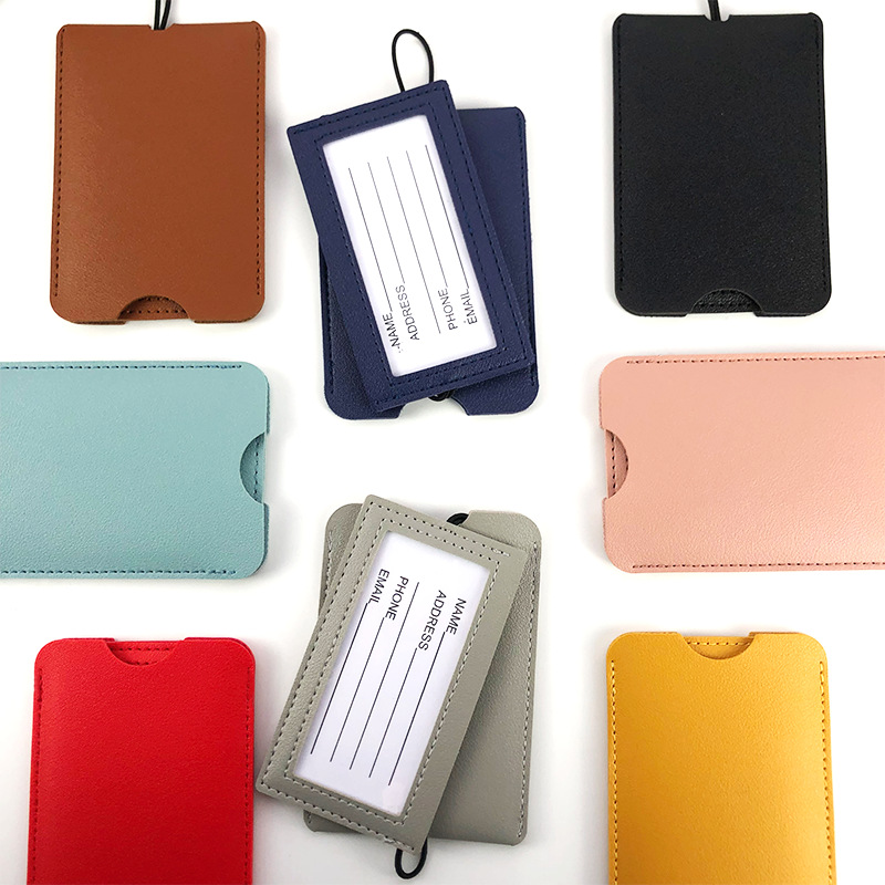 Maleta de cuero PU, etiqueta colgante para equipaje, bolso, multicolor, extraíble, portátil, accesorios de viaje, etiqueta de dirección de identificación de nombre