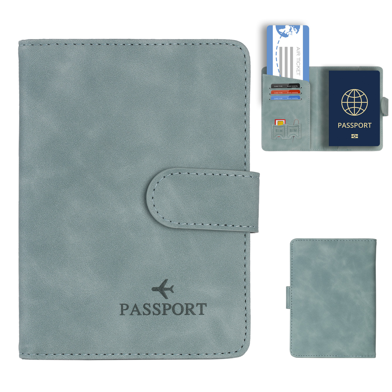 Capa para passaporte carteira com bloqueio RFID capa de cartão de couro acessórios de viagem para mulheres e homens