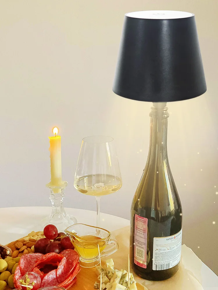 Lámpara LED inalámbrica para botella de vino, jarrones con Base recargable, funciona con pilas, soporte para decoración de Bar, comedor y seta