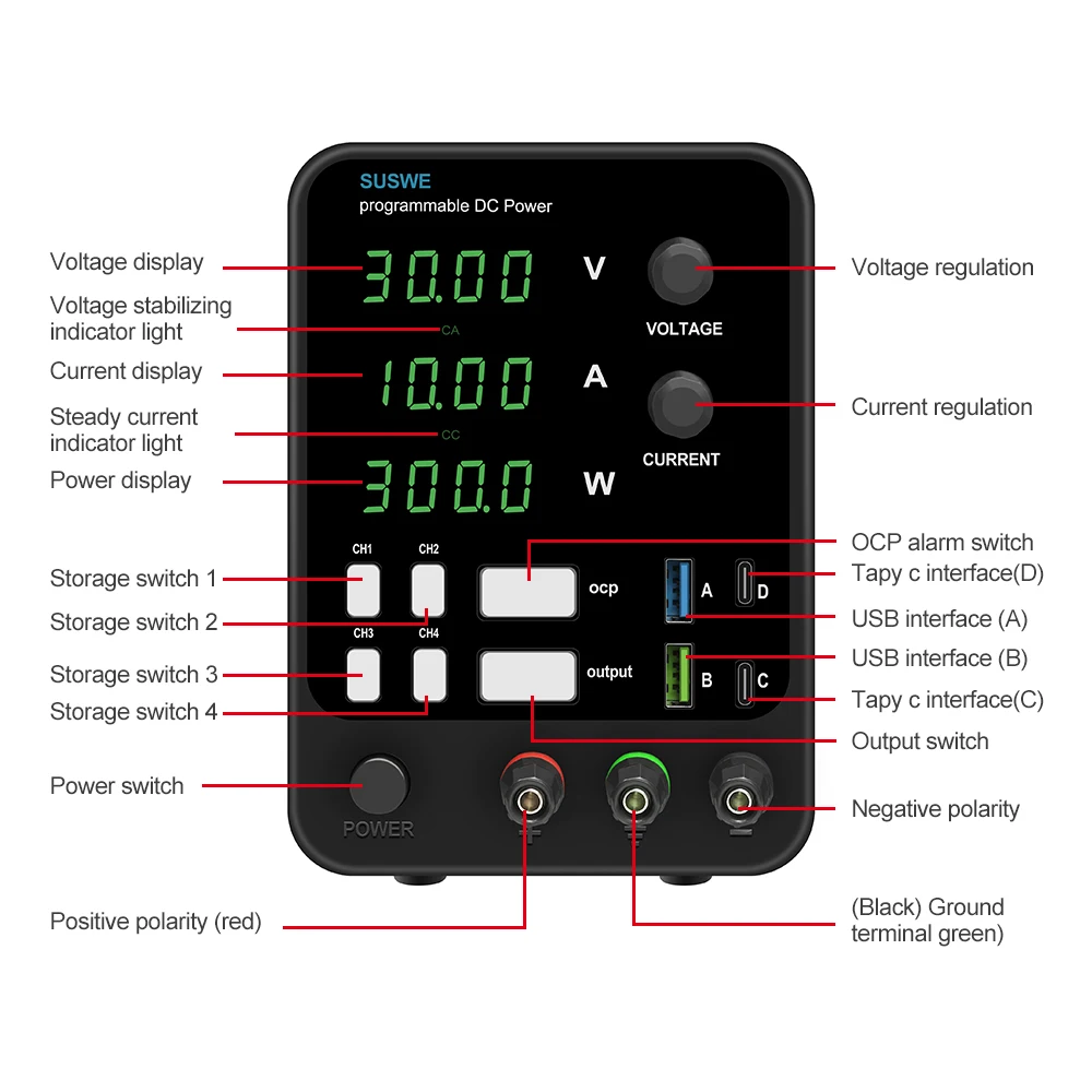 300W 360W  DC Regulated Lab Power Supply Adjustable 30V 10A Laboratory 60V 5A 120V 3A Voltage Regulator Stabilizer Bench Source