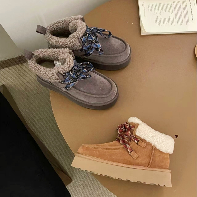 2025 Winter New Snow Boots Thick Bottom Fukara Strap Sheepskin and Fur Integrated Snow Boots Wool Strap Short Boots