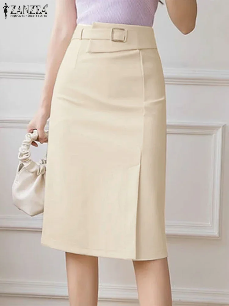 Zanzea Evangelische Damesrokken Hoge Taille Elegant Kantoor Midi Saia Pakket Heup Overskirts Split Zoom Potlood Faldas De Mujer