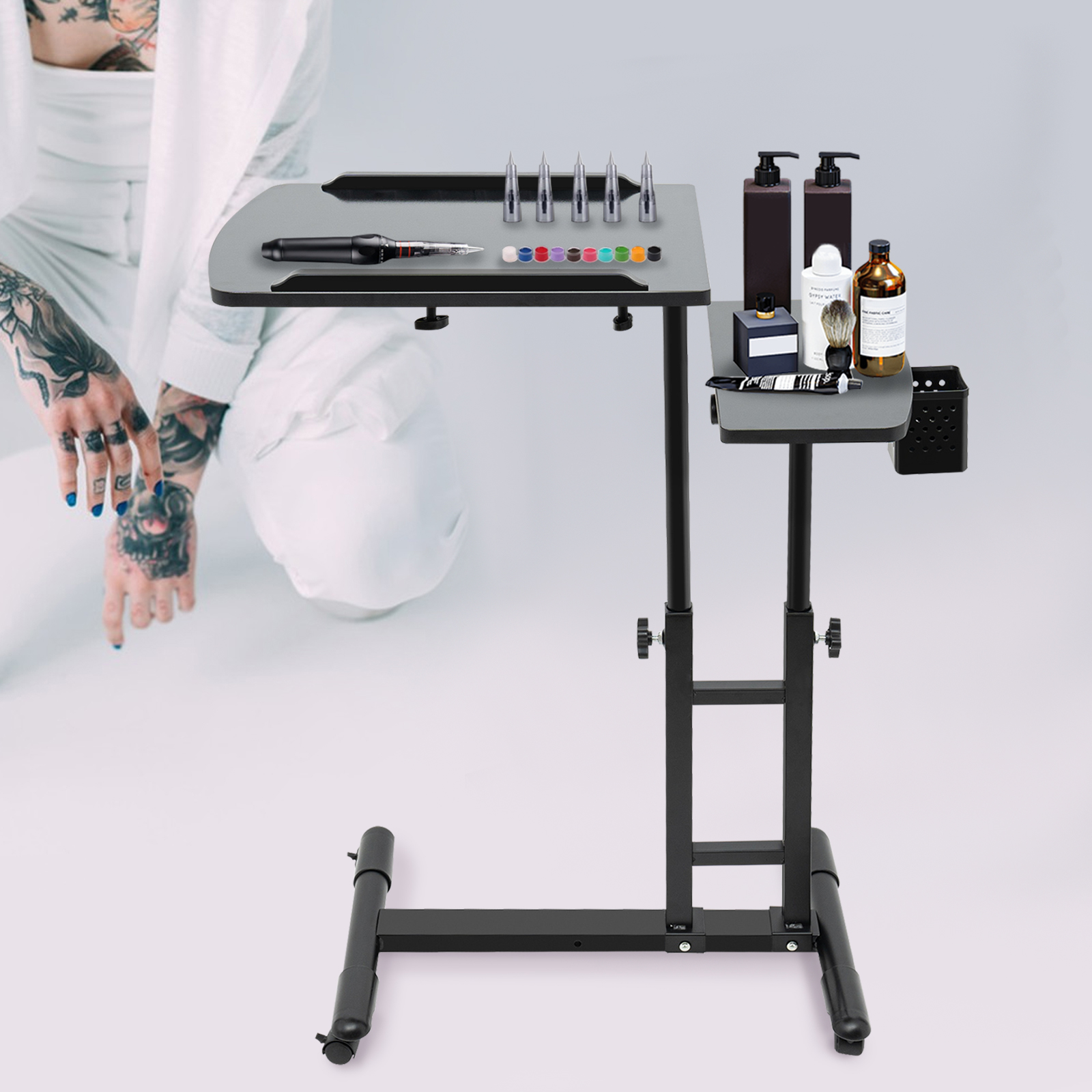 Tragbare Tattoo-Werkbank, mobile Arbeitsstation, Arm- und Beinstütze, Ständer, Schreibtisch, Tischtablett für Heimanfänger und Tattoo-Künstler