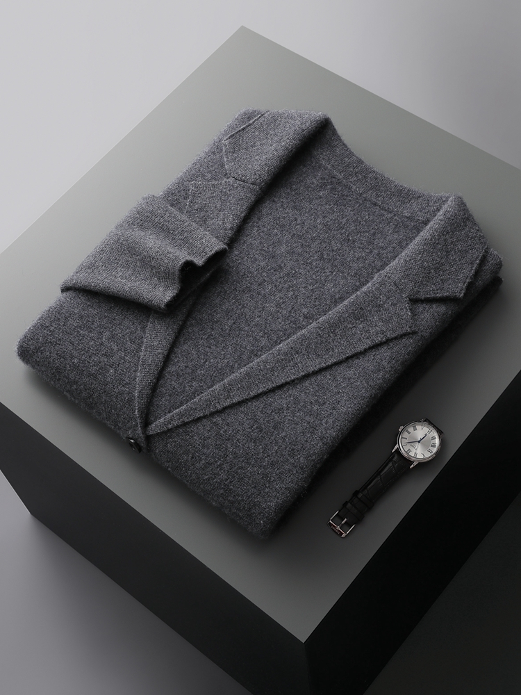 Herfst Winter Mannen Kasjmier Trui Knop Vest Turn-Down Kraag 100% Merinowol Zak Truien Zachte Casual Mode Jas