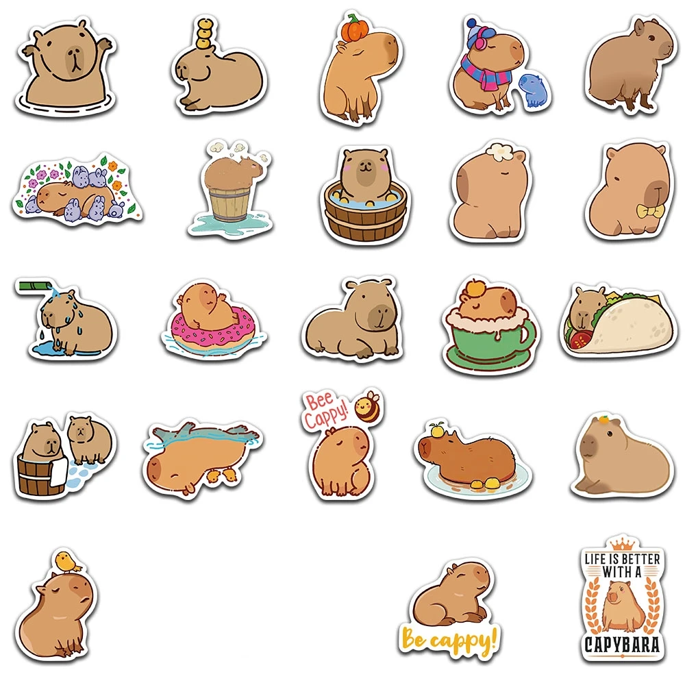 10/50 Con Hoạt Hình Dễ Thương Động Vật Capybara Dán Trẻ Em Tặng Cho Laptop Hành Lý Điện Thoại Máy Tính Xách Tay Chống Nước Graffiti Xe Đạp Đề Can