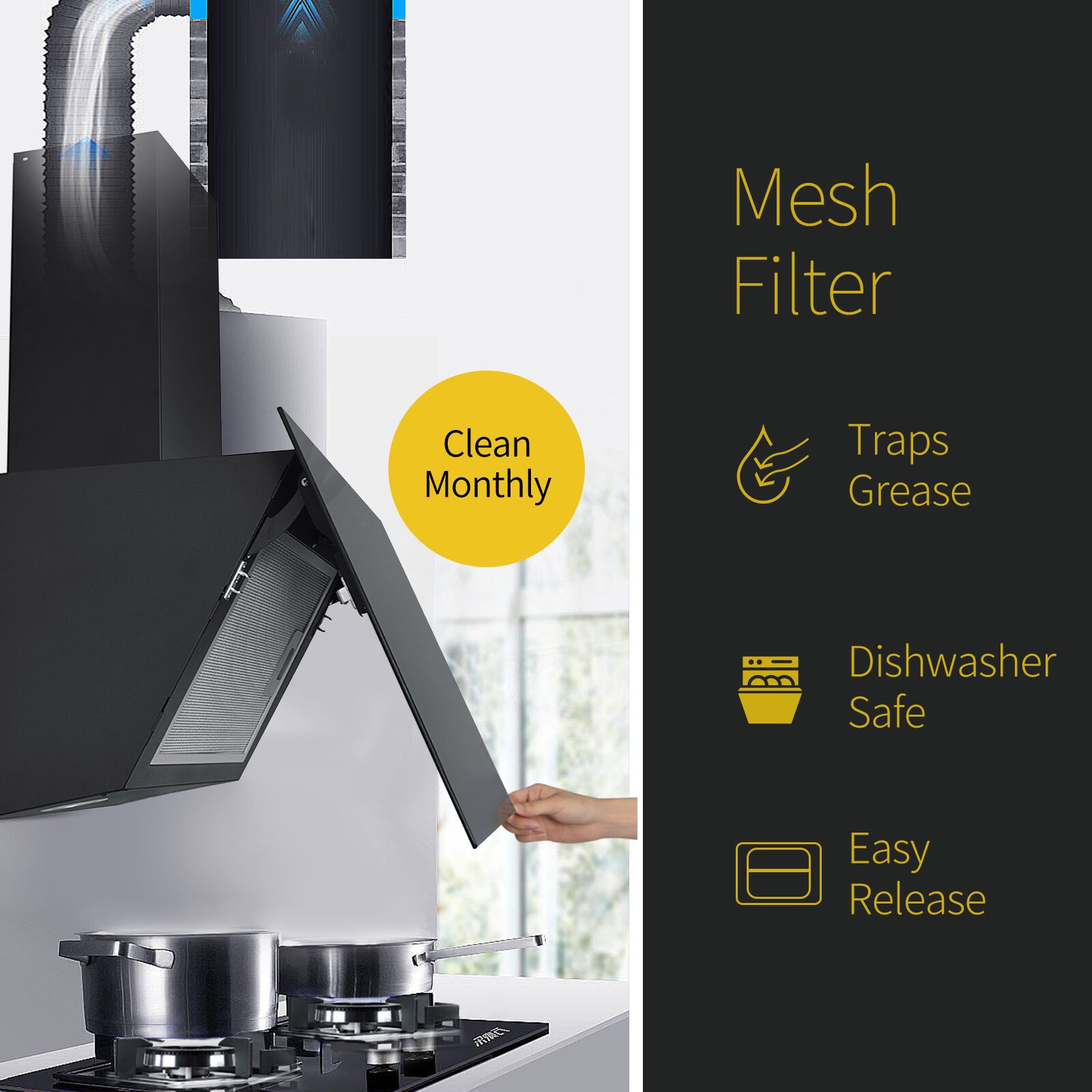 TopStrong 60cm 700m3/h Capô de parede Recirculação de ar de exaustão Touch Display Vidro A++ LED Capô EUGV1360