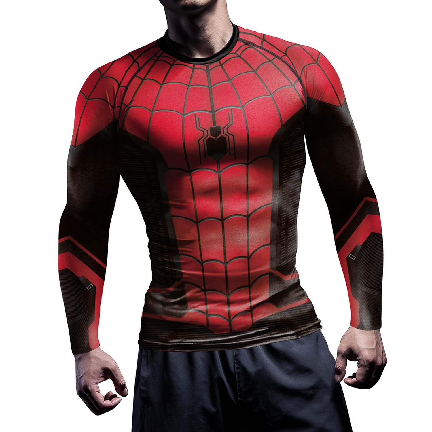 Chemises de Compression pour hommes, T-Shirt de Cosplay araignée à manches longues, haut de super-héros élastique, vêtements de sport de Fitness, vêtements d'halloween
